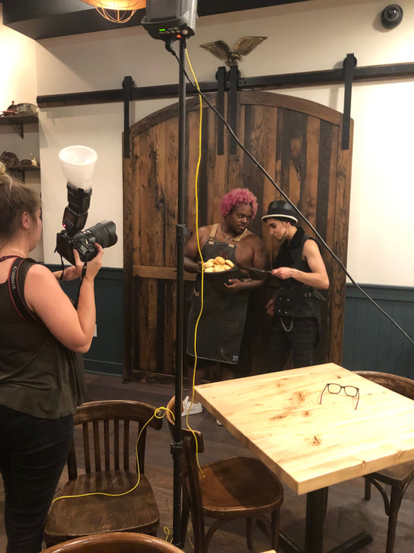 Promo photoshoot with chef Christian Gill and photographer Catherine Viox for Boomtown Gold Rush Pride Event, Boomtown Biscuits & Whiskey in Cincinnati, Ohio, May 2019.