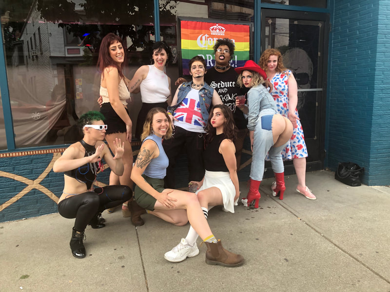 Smoke & Queers Burlesque Troupe in front of Mixwells Northside. Cincinnati, Ohio. July 2019.